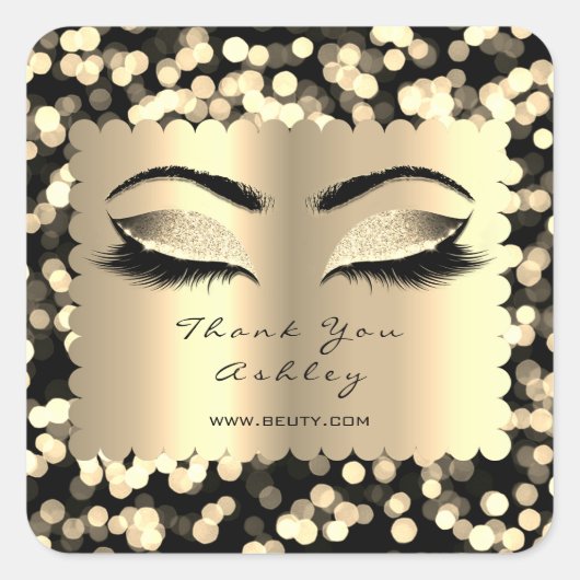 Confetti Sepia Glitter Gold Lash Eyes Vierkante Sticker (Voorkant)