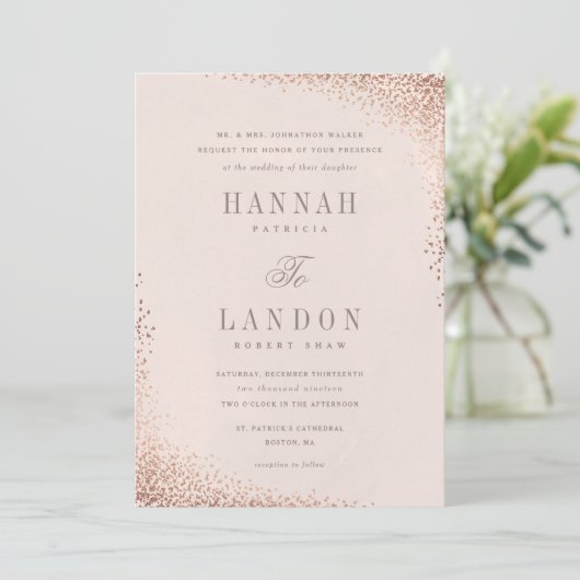 Confetti shine faux folie bruiloft uitnodiging (Staand voorkant)