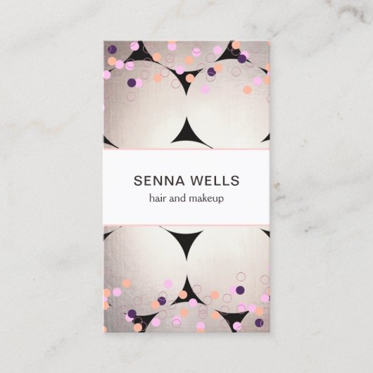 Confetti & Silver Girly Beauty Salon Stylish Visitekaartje (Voorkant)