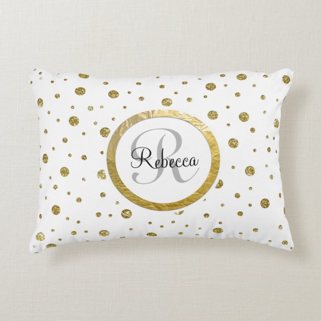 Confetti Silver/Gold Monogram Accent Kussen (Voorkant)