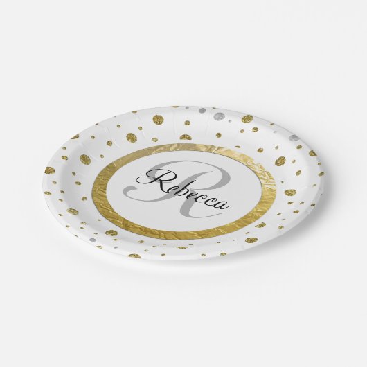 Confetti Silver/Gold Monogram Papieren Bordje (Gekanteld)
