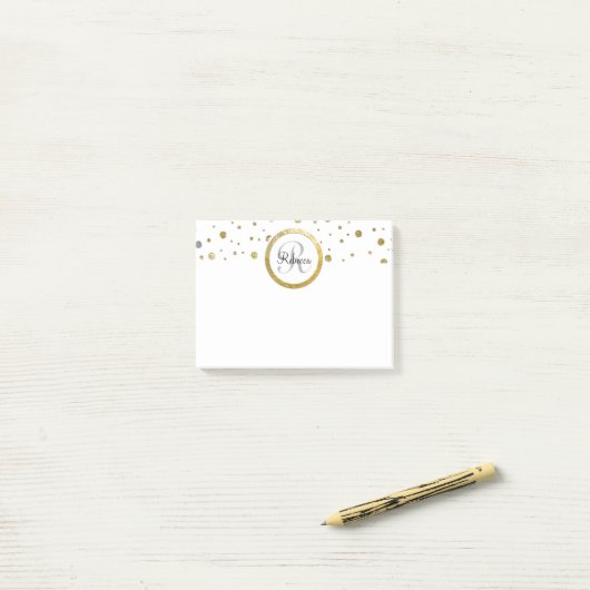 Confetti Silver/Gold Monogram Post-it® Notes (Op bureau)