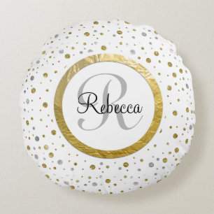 Confetti Silver/Gold Monogram Rond Kussen