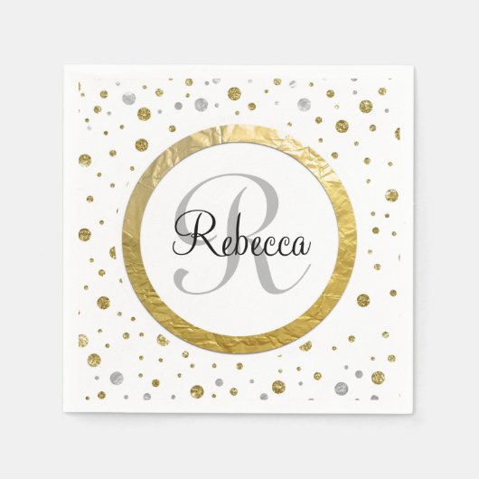 Confetti Silver/Gold Monogram Servet (Voorkant)