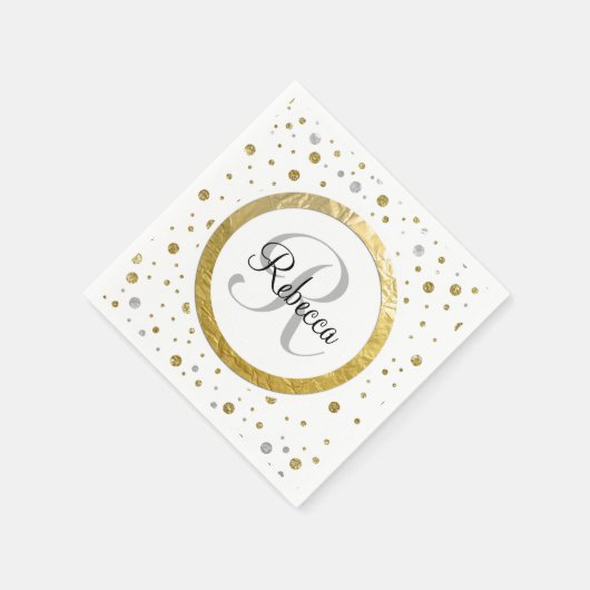Confetti Silver/Gold Monogram Servet (Hoek)