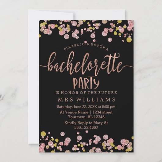 Confetti Sparkle Bachelorette Feestuitnodiging Kaart (Voorkant)
