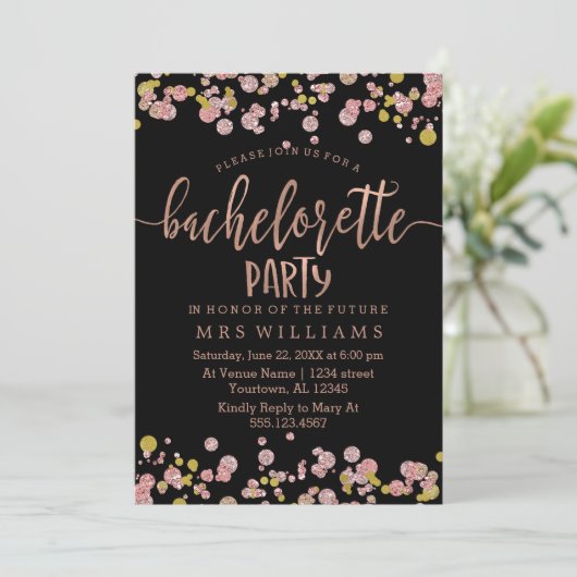 Confetti Sparkle Bachelorette Feestuitnodiging Kaart (Staand voorkant)