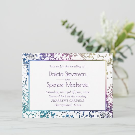 Confetti Sparkle | Colorful Diamond Dust Wedding Kaart (Staand voorkant)