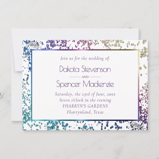 Confetti Sparkle | Colorful Diamond Dust Wedding Kaart (Voorkant)