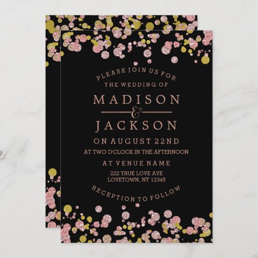 Confetti Sparkle Roos Gold bruiloft uitnodigingen (Voorkant / Achterkant)