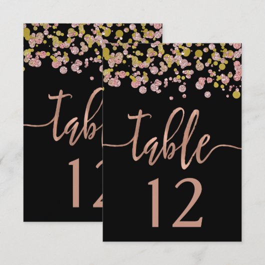 Confetti Sparkle Roos Gold Wedding Table Numbers Kaart (Voorkant / Achterkant)