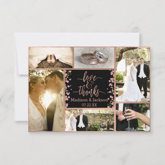 Confetti Sparkle Roos Gouden Bruiloft Dank u Foto Bedankkaart (Voorkant)