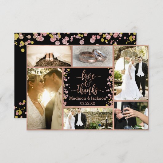 Confetti Sparkle Roos Gouden Bruiloft Dank u Foto Bedankkaart (Voorkant / Achterkant)