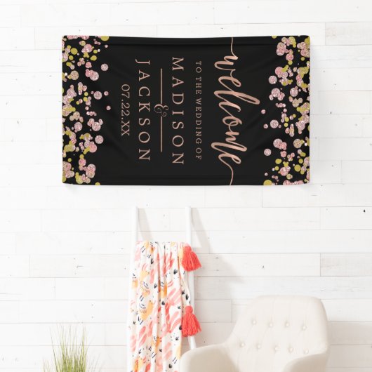 Confetti Sparkle Shine Roos Gold bruiloft welkom Spandoek (Insitu)