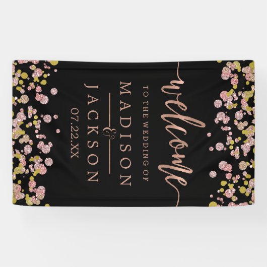 Confetti Sparkle Shine Roos Gold bruiloft welkom Spandoek (Horizontaal)