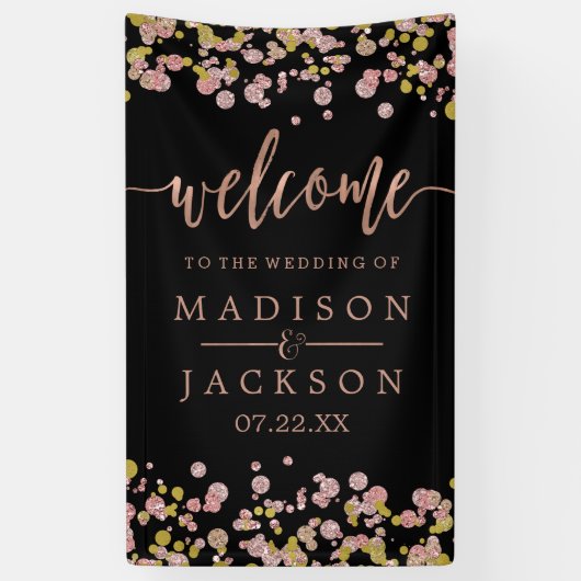 Confetti Sparkle Shine Roos Gold bruiloft welkom Spandoek (Verticaal)