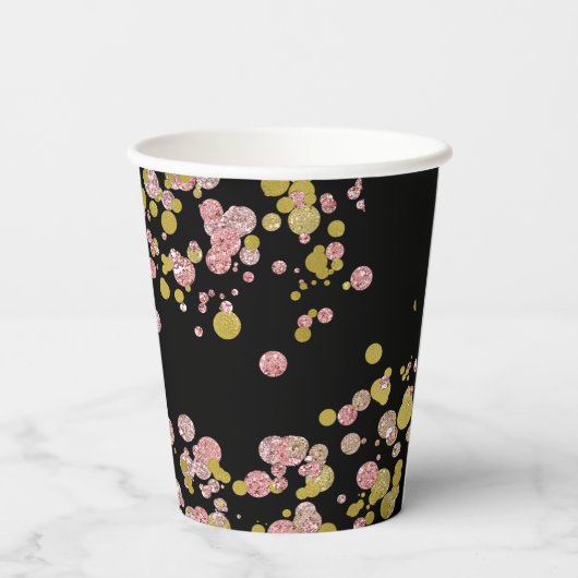 Confetti Sparkle Shine Roos Gold Weddenemonogram Papieren Bekers (Achterkant)