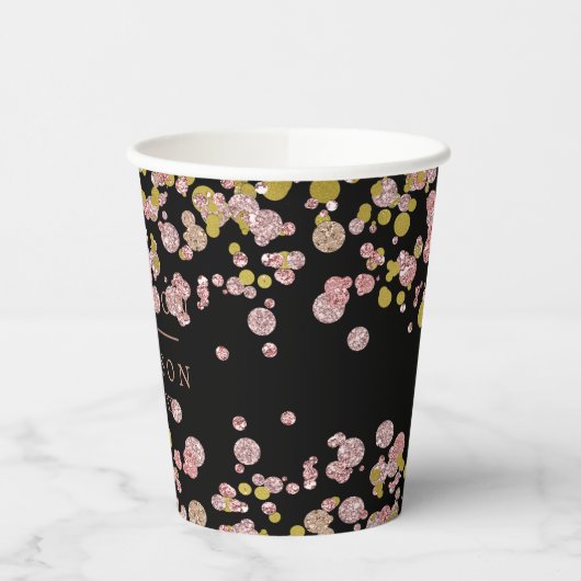 Confetti Sparkle Shine Roos Gold Weddenemonogram Papieren Bekers (Links)