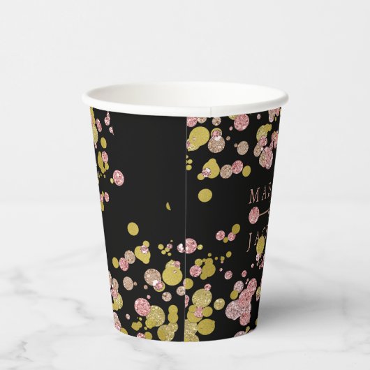 Confetti Sparkle Shine Roos Gold Weddenemonogram Papieren Bekers (Rechts)