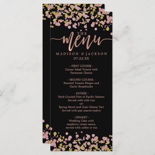 Confetti Sparkle Shine Roos Gold Wedding Menu (Voorkant / Achterkant)