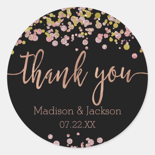 Confetti Sparkle Shine Roos Gouden bruiloft gunst Ronde Sticker (Voorkant)