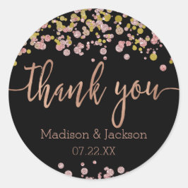 Confetti Sparkle Shine Roos Gouden bruiloft gunst Ronde Sticker