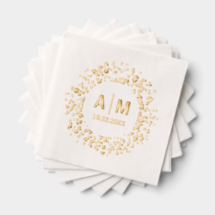 Confetti Splatter Fun Monogram & Date Wedding Folie Servetten