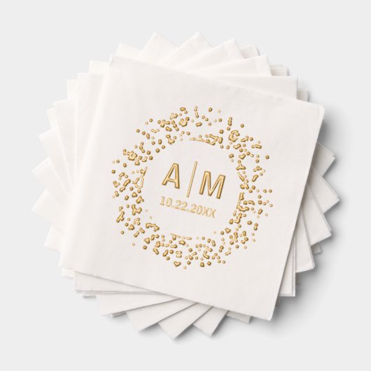 Confetti Splatter Fun Monogram & Date Wedding Folie Servetten (Insitu (Gestapeld))