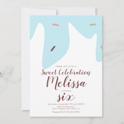 Confetti sprinkhaan die ijskap blauw drijft kaart (Voorkant)