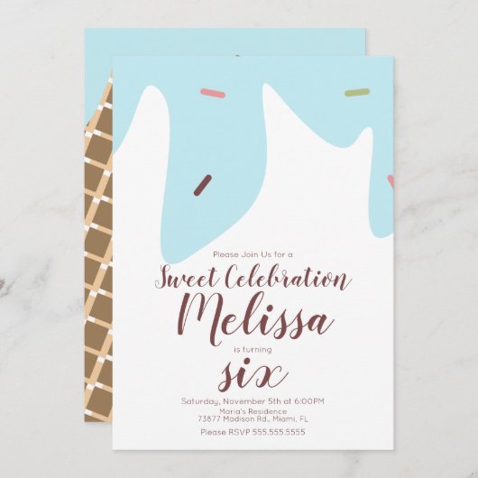 Confetti sprinkhaan die ijskap blauw drijft kaart (Voorkant / Achterkant)