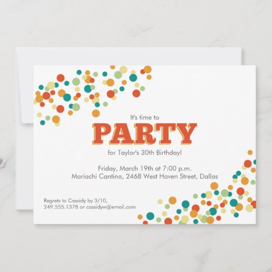 Confetti Sprinkle Party Invitation in Oranje Kaart (Voorkant)