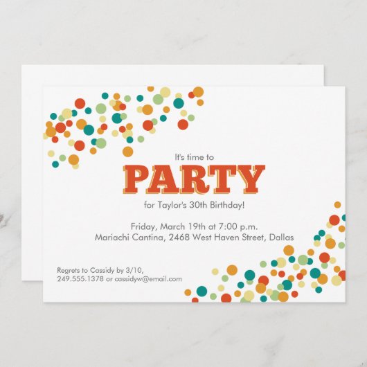 Confetti Sprinkle Party Invitation in Oranje Kaart (Voorkant / Achterkant)