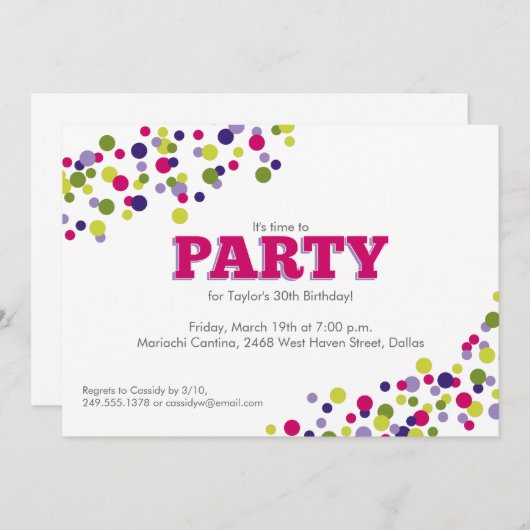 Confetti Sprinkle Party Invitation in Paars Kaart (Voorkant / Achterkant)