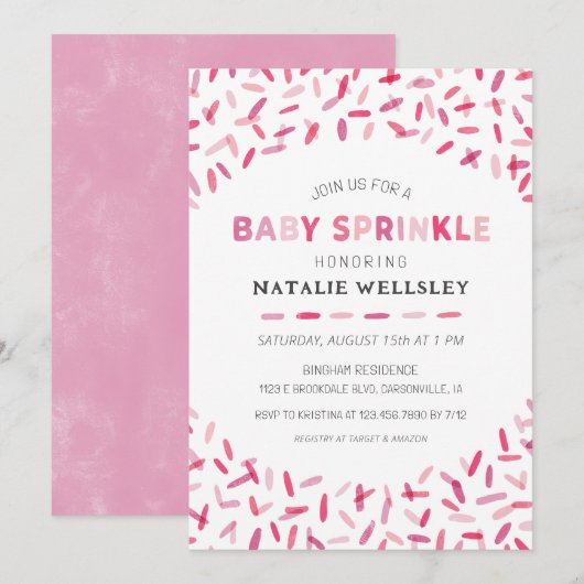 Confetti Sprinkles Baby Girl Uitnodiging (Voorkant / Achterkant)