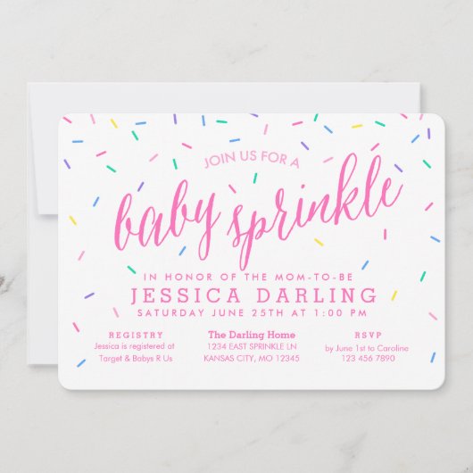 Confetti Sprinkles Baby Sprinkle Invitatie roze Kaart (Voorkant)
