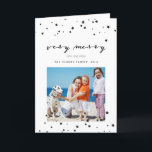 Confetti Stars | Foto-holiday-kaart Feestdagen Kaart<br><div class="desc">Confetti Stars Photo Holiday Greeting Cards. Elke Clarke © Andere stijlen en kleuren beschikbaar in onze winkel in www.zazzle.com/epclarke. Moderne,  hedendaagse,  zwarte en witte vakantiefotoperatum met het patroon van de confetti sterren,  en de woorden "zeer vrolijk"in een manuscript handschrift doopvont.</div>