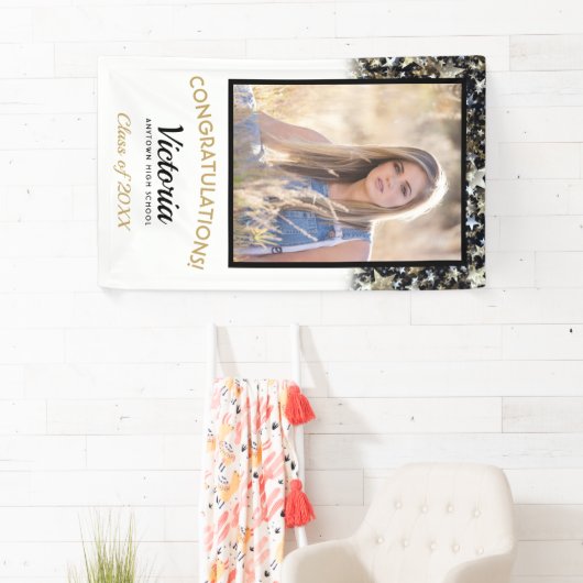 Confetti Stars Gefeliciteerd 2025 Afstuderen Foto Spandoek (Insitu)