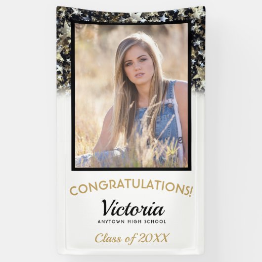 Confetti Stars Gefeliciteerd 2025 Afstuderen Foto Spandoek (Verticaal)