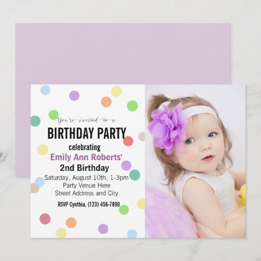 Confetti Stippen Aangepaste Foto Verjaardagsfeest Kaart (Voorkant / Achterkant)