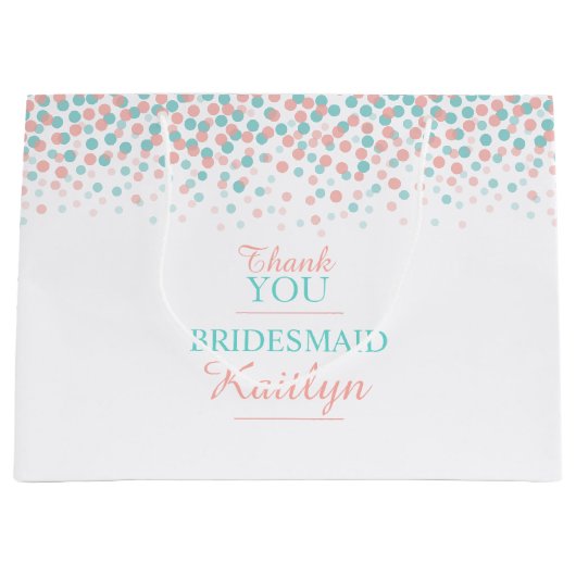 Confetti stippen blauwgroen koraal oranje taartzak large cadeautasje (Voorkant)