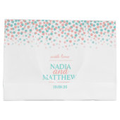 Confetti stippen blauwgroen koraal oranje taartzak large cadeautasje (Achterkant)