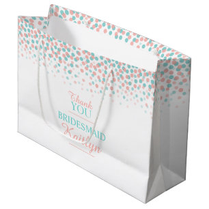 Confetti stippen blauwgroen koraal oranje taartzak large cadeautasje