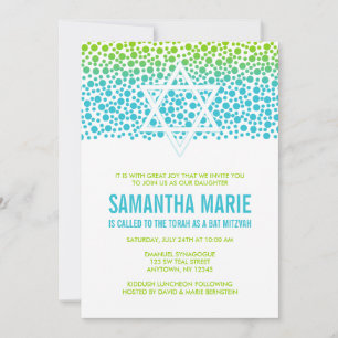 Confetti Stippen Blauwgroen Lime Green Bat Mitzvah Kaart