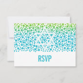 Confetti Stippen Blauwgroen Lime Green Bat Mitzvah RSVP Kaartje (Voorkant)