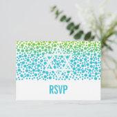 Confetti Stippen Blauwgroen Lime Green Bat Mitzvah RSVP Kaartje (Staand voorkant)