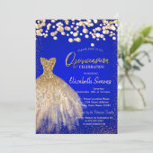 Confetti Stippen, Chic Dress Royal Blue Quinceañer Kaart (Staand voorkant)