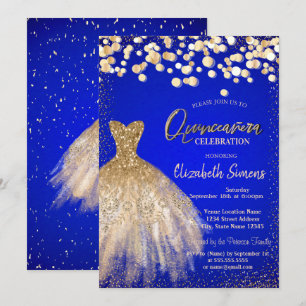 Confetti Stippen, Chic jurk Royal Blue Quinceañera Kaart