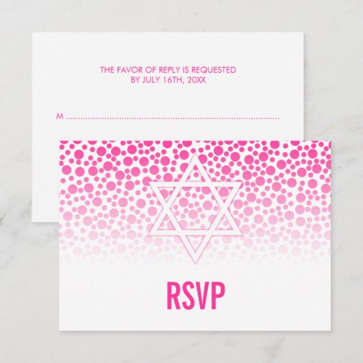 Confetti Stippen Hot Pink Bat Mitzvah RSVP Kaartje (Voorkant / Achterkant)