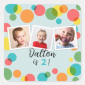 Confetti Stippen Jongens Foto Verjaardagsfeestje Vierkante Sticker (Voorkant)