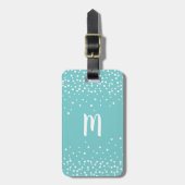 Confetti Stippen monogram Bagagelabel | Aqua (Voorkant verticaal)